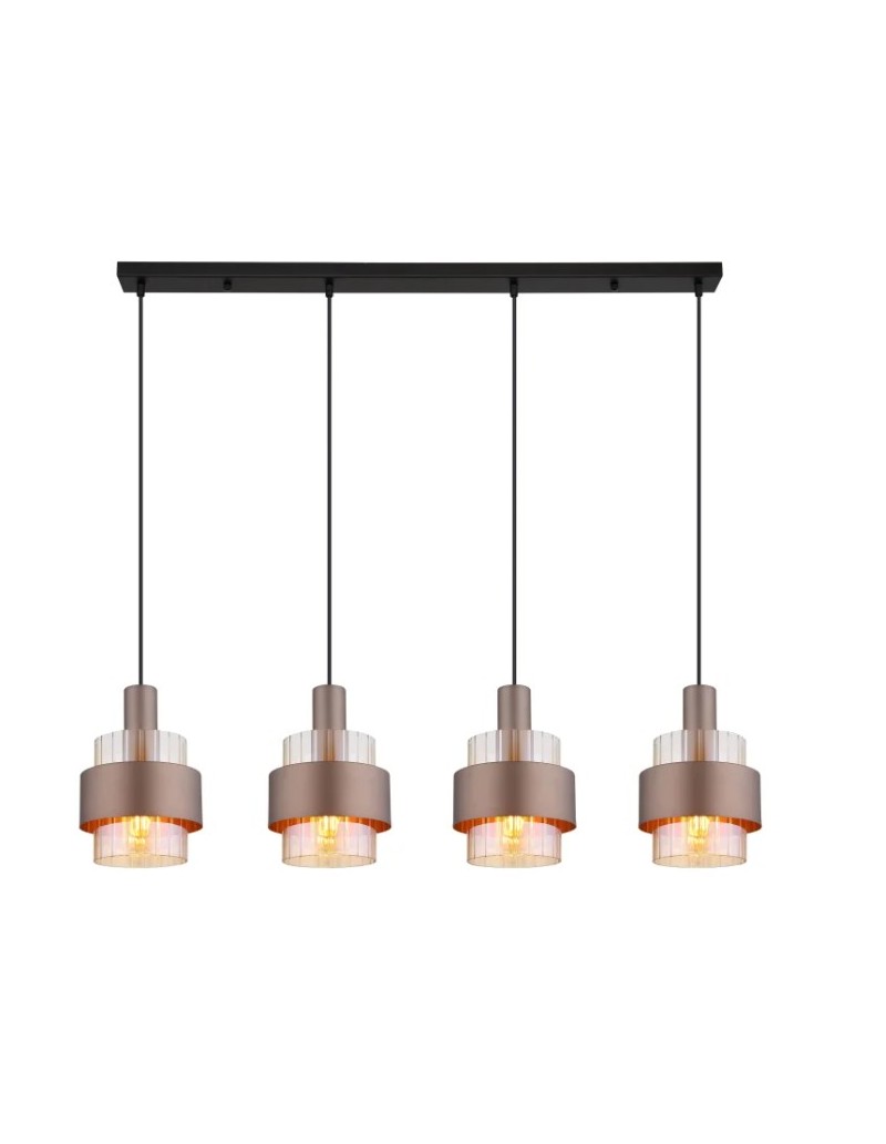 Sospensione Milley a 4 pendenti in vetro ambra e metallo nero satinato | Globo Lighting -GLOBO LIGHTING