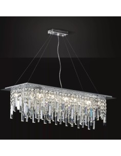Lampadario rettangolare in cristallo e metallo cromato, 10 luci G9 | Affralux -AFFRALUX
