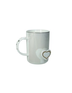 Mug Amore Mio con righe e cuore oro in new bone china | Brandani -BRANDANI