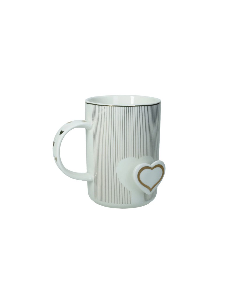 Mug Amore Mio con righe e cuore oro in new bone china | Brandani -BRANDANI