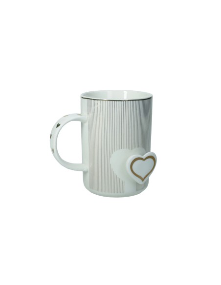 Mug Amore Mio con righe e cuore oro in new bone china | Brandani -BRANDANI