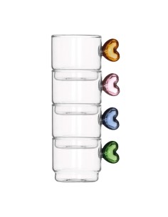 Set 4 tazzine in vetro impilabili con manico a cuore, colori assortiti | Brandani -BRANDANI