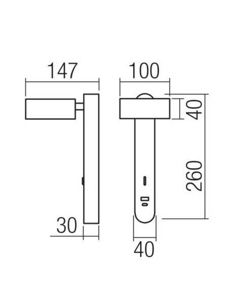 Applique LED orientabile bronzo anticato con porta USB A+C e interruttore, 6 W | Redo -REDO GROUP