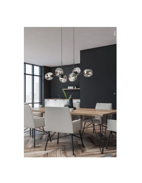 Lampadario a sospensione in metallo nero opaco con 6 vetri soffiati fumè, E27 | Redo -REDO GROUP