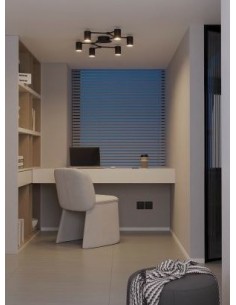 Plafoniera 6 luci in metallo verniciato nero opaco 75x59 cm, lampadine escluse | Redo -REDO GROUP