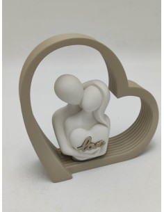 Scultura Coppia Cuore Love in marmorino nocciola e bianco, 14 cm | Bongelli Preziosi