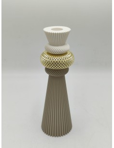 Modular portacandela effetto plissé nocciola, bianco e oro, H 25 cm | Bongelli Preziosi -BONGELLI PREZIOSI
