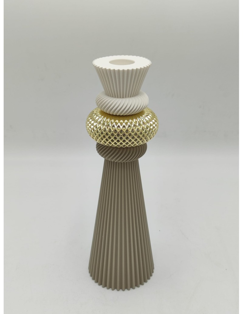 Modular portacandela effetto plissé nocciola, bianco e oro, H 25 cm | Bongelli Preziosi -BONGELLI PREZIOSI