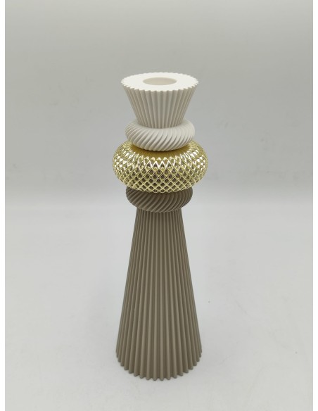 Modular portacandela effetto plissé nocciola, bianco e oro, H 25 cm | Bongelli Preziosi -BONGELLI PREZIOSI
