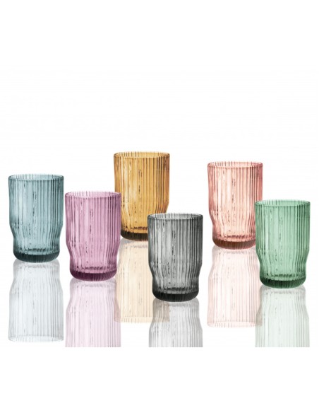 Plissé set 6 bicchieri in vetro colori assortiti, 25 cl | Brandani -BRANDANI