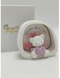 Orsetto luminoso con cuore rosa in scatolina, marmorino con LED | Bongelli Preziosi