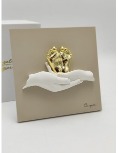 Quadretto Mani con piedini in legno nocciola, bianco e oro, 15 x 15 cm | Bongelli Preziosi -BONGELLI PREZIOSI