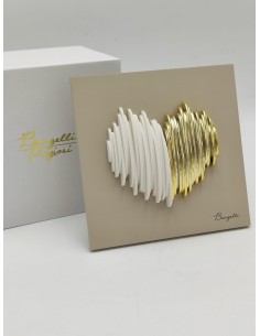 Quadretto con cuore in marmorino nocciola, bianco e oro, 15 x 15 cm | Bongelli Preziosi -BONGELLI PREZIOSI