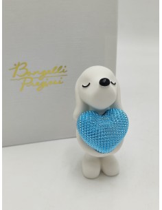 Scultura Cagnolino bianco con cuore azzurro in marmorino, H 10 cm | Bongelli Preziosi -BONGELLI PREZIOSI