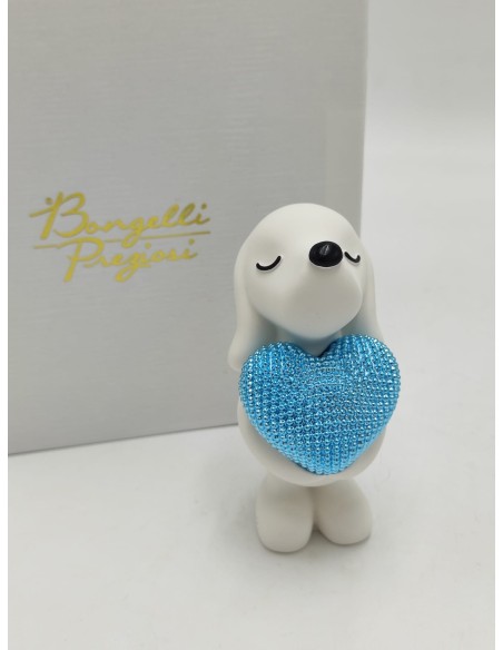 Scultura Cagnolino bianco con cuore azzurro in marmorino, H 10 cm | Bongelli Preziosi -BONGELLI PREZIOSI