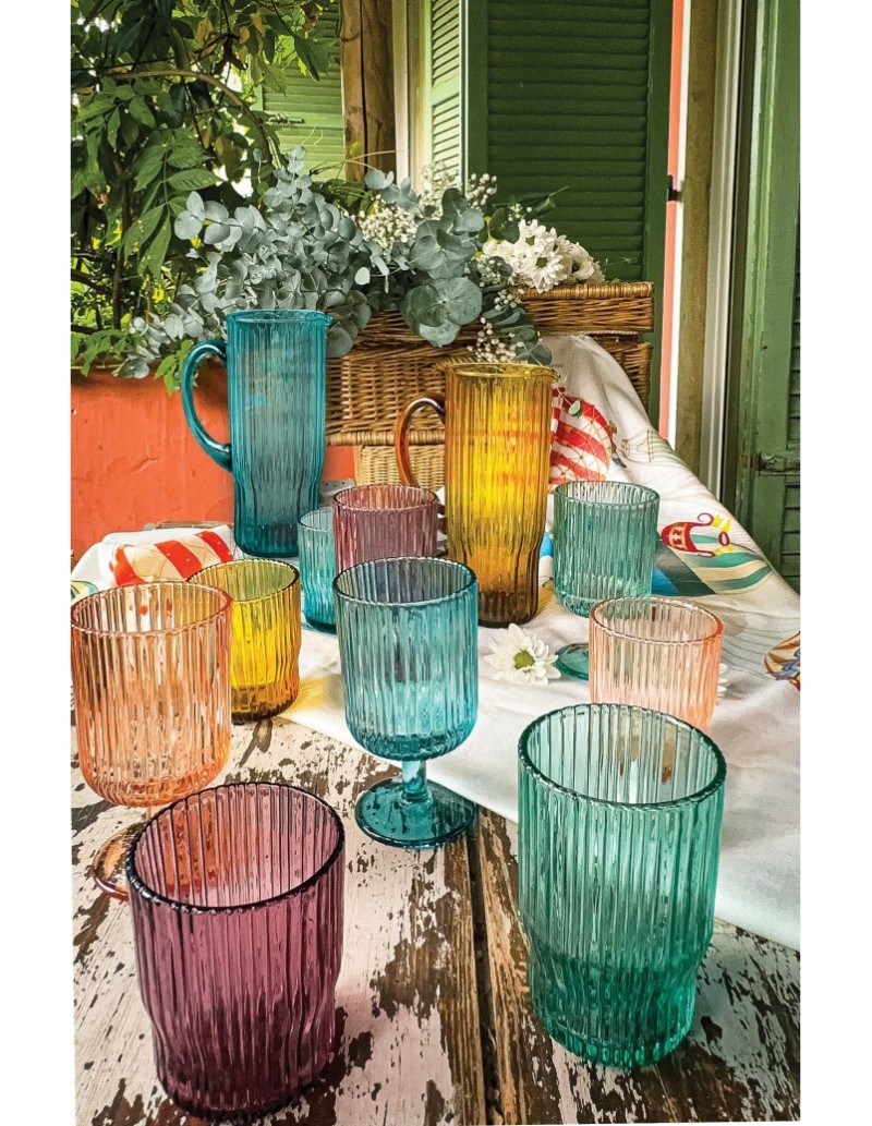 Plissé set 6 bicchieri in vetro colori assortiti, 25 cl | Brandani -BRANDANI