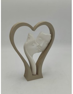 Scultura Coppia Cuore e Visi in marmorino bianco e nocciola, H 18 cm | Bongelli Preziosi -BONGELLI PREZIOSI