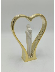 Scultura Cuore innamorati alta in marmorino bianco e oro, H 18 cm | Bongelli Preziosi -BONGELLI PREZIOSI