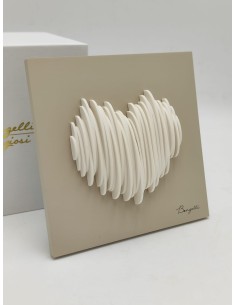 Quadretto con cuore in marmorino nocciola e bianco, 15 x 15 cm | Bongelli Preziosi -BONGELLI PREZIOSI