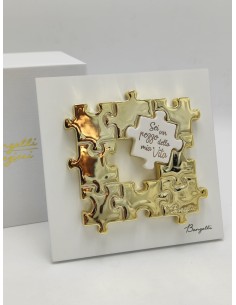 Quadretto Cuore Puzzle in marmorino bianco e oro con scritta, 15 x 15 cm | Bongelli Preziosi -BONGELLI PREZIOSI