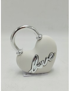 Scultura Cuore con lucchetto in marmorino bianco e argento, 10 x 9 cm | Bongelli Preziosi -BONGELLI PREZIOSI