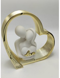 Scultura Cuore Love in marmorino bianco e oro con scritta, H 25 cm | Bongelli Preziosi -BONGELLI PREZIOSI