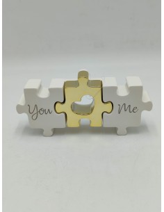 Scultura Puzzle You & Me in marmorino bianco e oro, 18 x 7 cm | Bongelli Preziosi -BONGELLI PREZIOSI