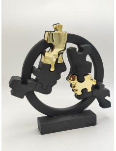 Scultura Visi Puzzle in marmorino nero e oro, Ø 29 cm | Bongelli Preziosi -BONGELLI PREZIOSI