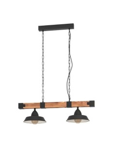 Sospensione Oldbury a 2 luci in acciaio nero e legno marrone anticato, industrial | Eglo -EGLO