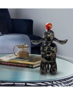 Statuetta Coniglio Conejo in resina grigio piombo e arancione, H 35 cm | Schuller -SCHULLER