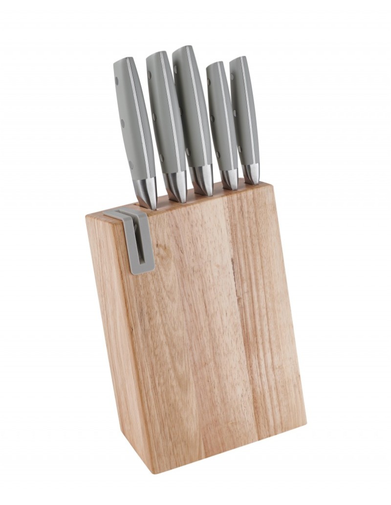 Ceppo coltelli in legno con affilacoltelli in ceramica e 5 coltelli | Brandani -BRANDANI