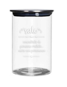 Barattolo sale in vetro con scritta e tappo in metallo nero 750 g | Brandani -BRANDANI