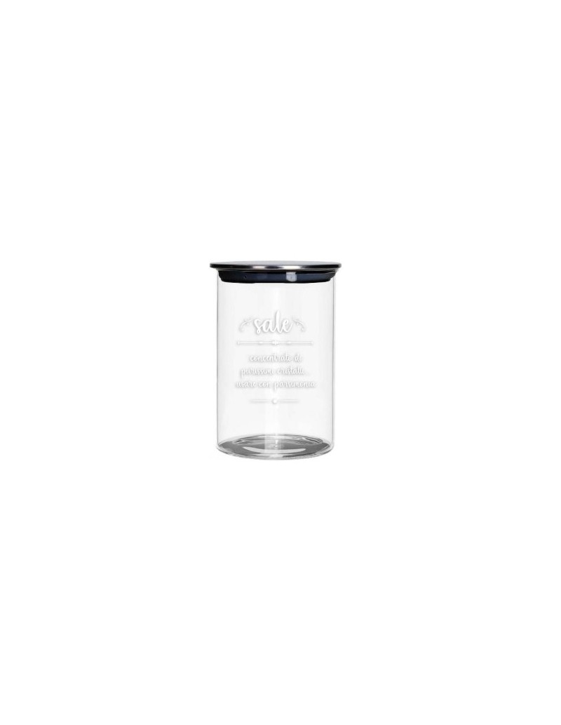 Barattolo sale in vetro con scritta e tappo in metallo argento 750 g | Brandani -BRANDANI