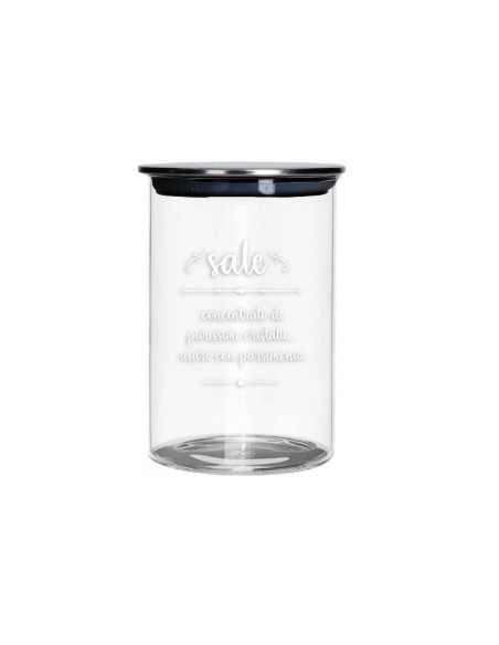 Barattolo sale in vetro con scritta e tappo in metallo argento 750 g | Brandani -BRANDANI