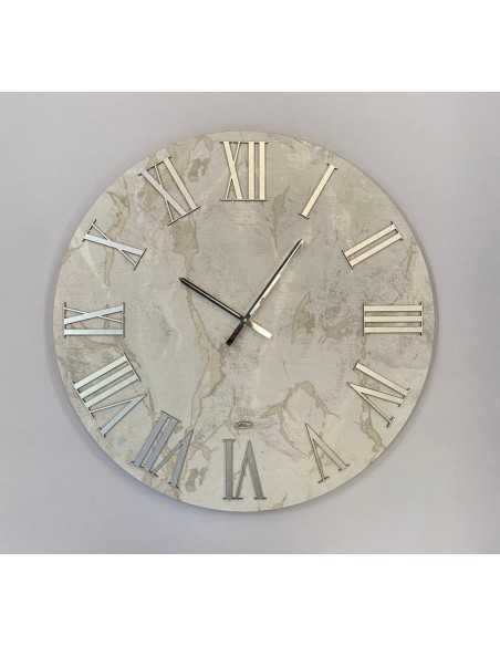 Orologio da parete Crillux Ø 40 cm in legno e parato beige chiaro, numeri argento (303.A.40) | Abitarte -ABITARTE