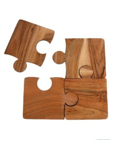 Set 4 sottobicchieri a puzzle in legno di acacia naturale | Innova Living -INNOVA LIVING