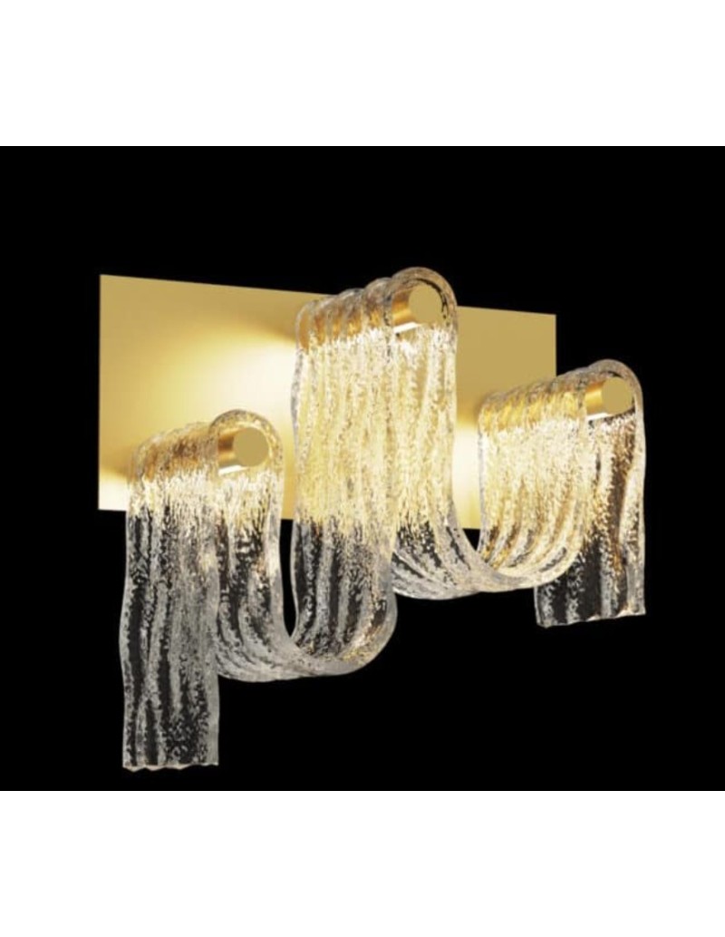 Applique LED Flu 3 luci in vetro curvato e oro spazzolato, 12,6 W dimmerabile | Illuminati -ILLUMINATI