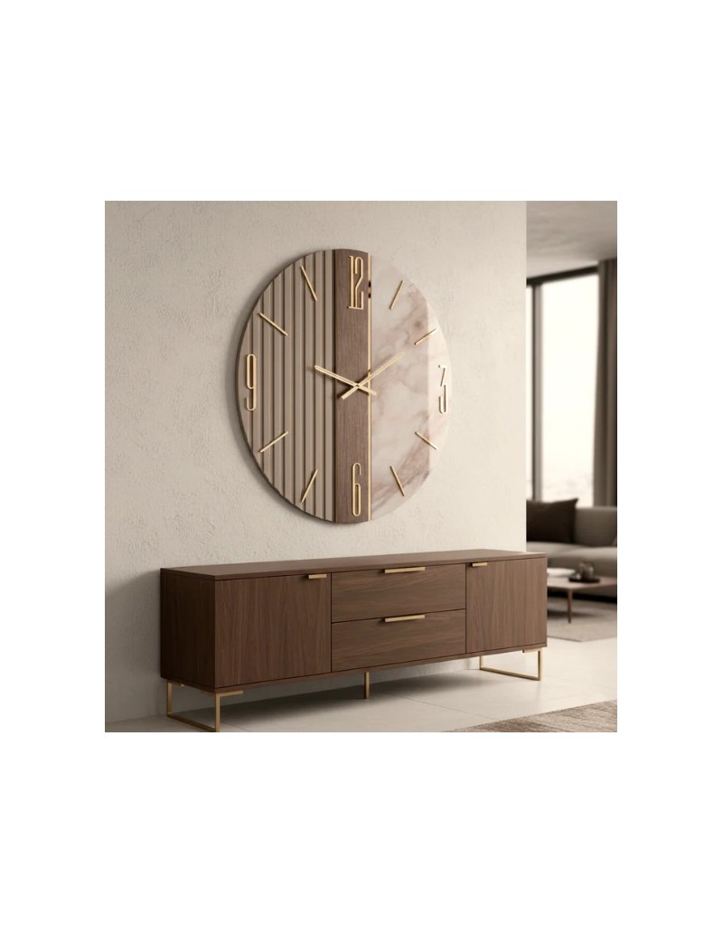 Orologio da parete Astro Ø 80 cm in vetro specchio cannettato e resina marmo | Artidea -ARTIDEA