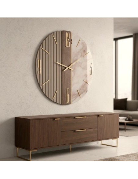 Orologio da parete Astro Ø 80 cm in vetro specchio cannettato e resina marmo | Artidea -ARTIDEA