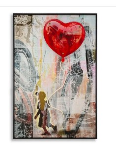 Quadro su tela 60x90 cm cuore rosso con LED e applicazione 3D in acrilico | Mauro Ferretti -MAURO FERRETTI
