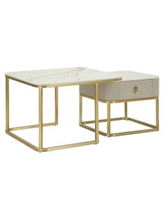 Coppia tavolini da caffè Beauty effetto marmo e oro, 70 e 50 cm | Mauro Ferretti -MAURO FERRETTI