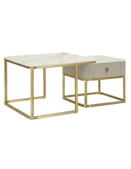 Coppia tavolini da caffè Beauty effetto marmo e oro, 70 e 50 cm | Mauro Ferretti -MAURO FERRETTI