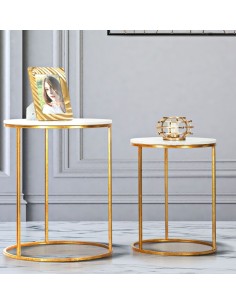 Tavolino Simply Marble Ø 52 cm piano in marmo artificiale bianco, oro | Mauro Ferretti -MAURO FERRETTI 2