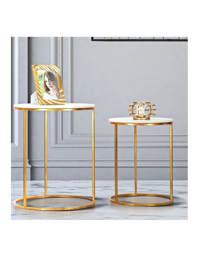 Tavolino Simply Marble Ø 52 cm piano in marmo artificiale bianco, oro | Mauro Ferretti -MAURO FERRETTI