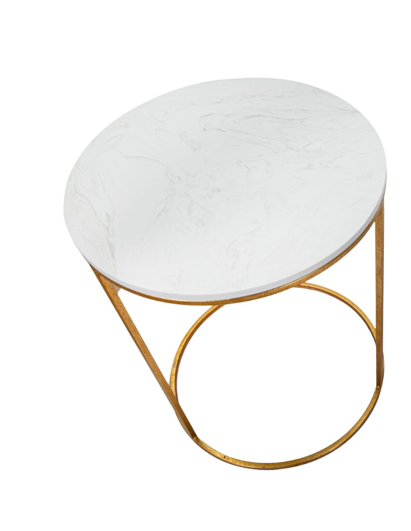Tavolino Simply Marble Ø 42 cm piano in marmo artificiale bianco, oro | Mauro Ferretti -MAURO FERRETTI