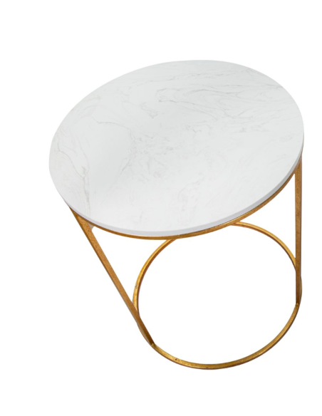 Tavolino Simply Marble Ø 42 cm piano in marmo artificiale bianco, oro | Mauro Ferretti -MAURO FERRETTI