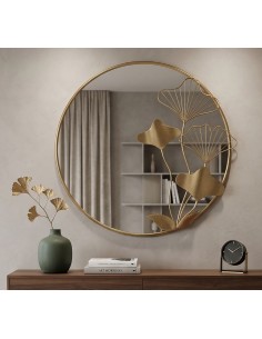 Specchio da parete tondo Ø 72 cm in ferro dorato con decorazione floreale | Mauro Ferretti -MAURO FERRETTI