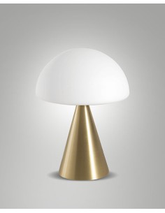 Lampada da comodino LED Blip in ottone satinato e vetro bianco latte, touch | Fabas Luce -FABAS LUCE 2