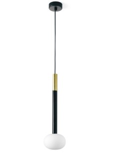 Lampada a sospensione Mose nero soft-touch e ottone, vetro bianco latte | Sforzin Miloox -SFORZIN - MILOOX