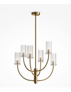 Lampadario a sospensione Arco 6 bracci in metallo oro e vetro rigato, G9 | Maytoni -MAYTONI